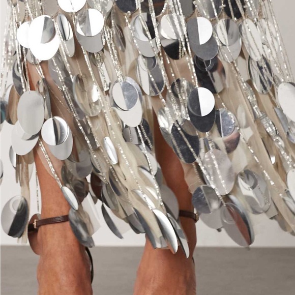 ASOS ARRANGE futurist sequin fringe hem midi skirt in silver - Picture 3 of 5